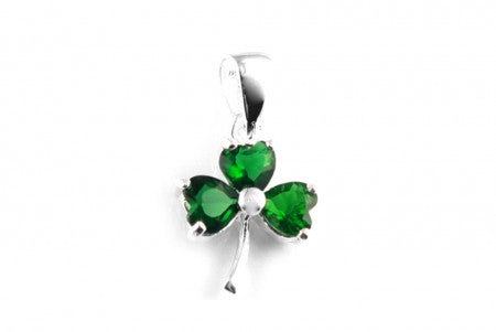 Silver Shamrock Pendant with Emerald Cubic Zirconia Stones