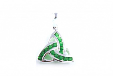 Trinity Knot Silver Pendant With Green Cz Stone