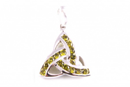Trinity Knot Silver Pendant With Peridot Cz Stone