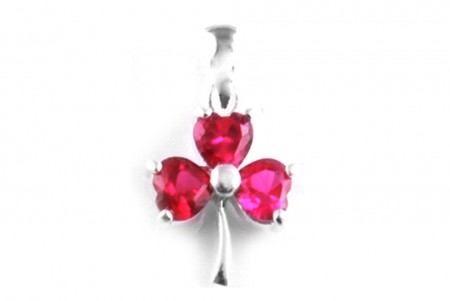 Silver Shamrock Pendant With Ruby Cz Stones