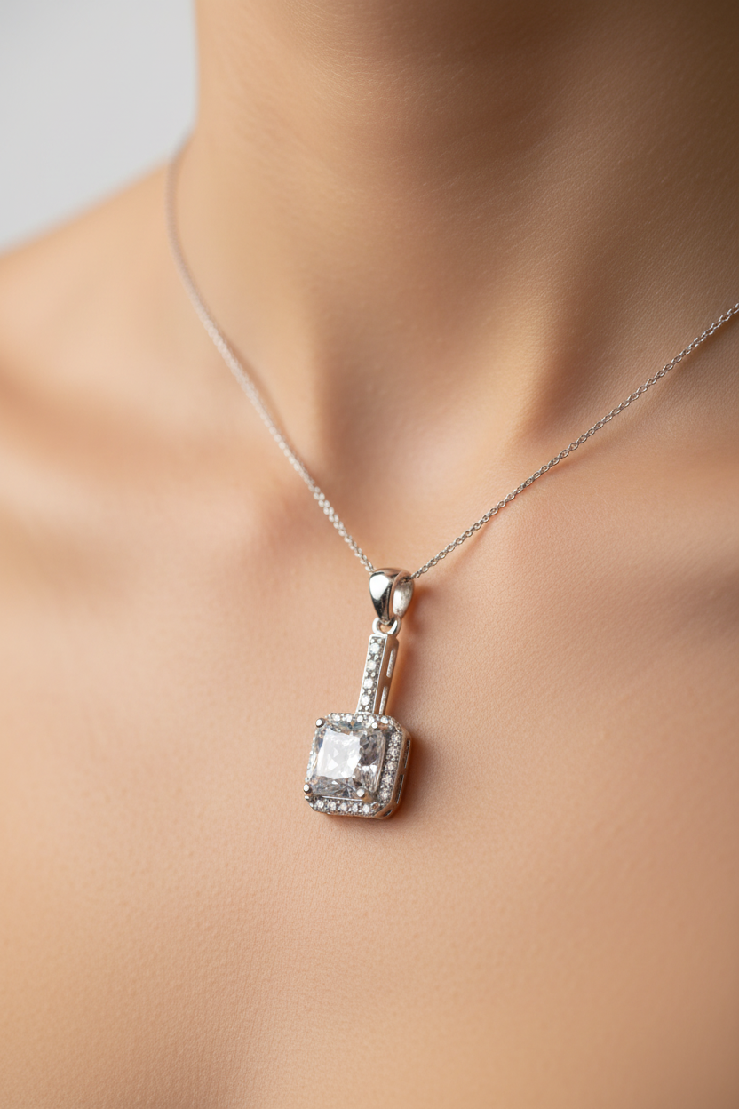 A White Cubic Zirconia Pendant.