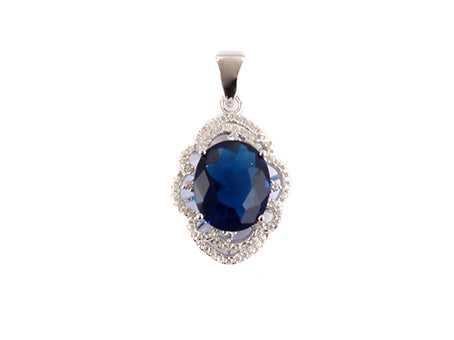 A Sapphire & White Cubic Zirconia Pendant.