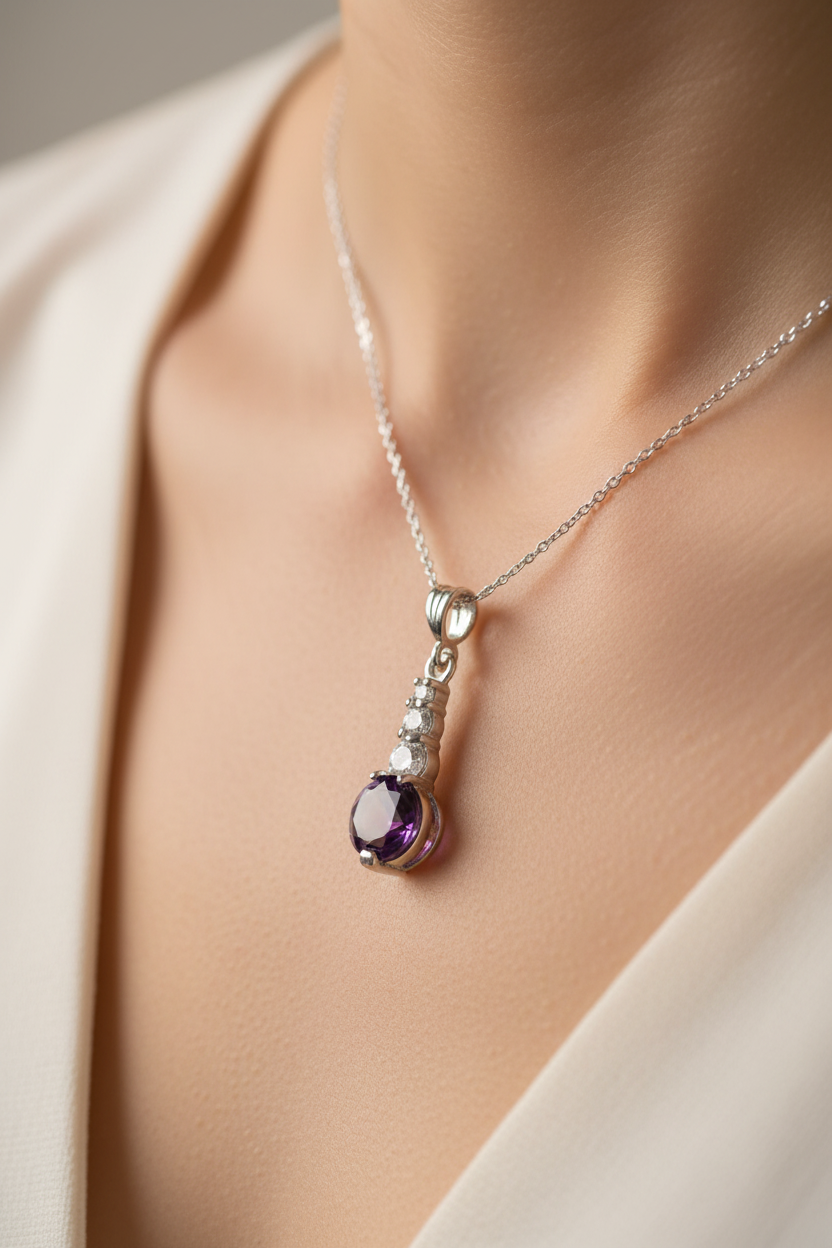 Amethyst Cubic Zirconia Pendant