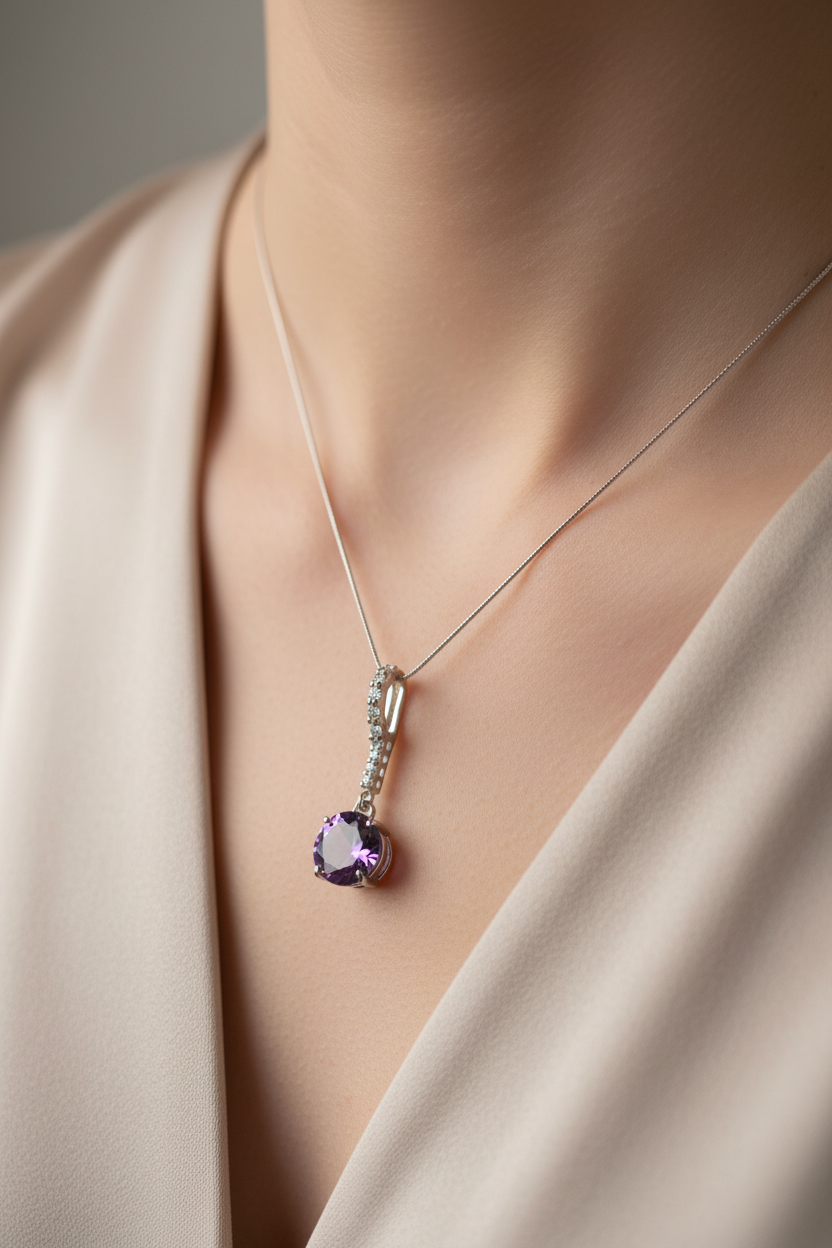 Amethyst Cubic Zirconia Pendant