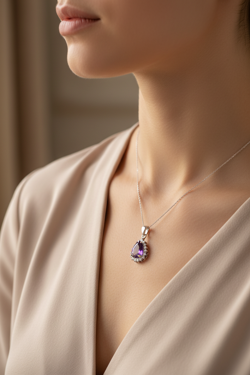 Amethyst Cubic Zirconia Pendant