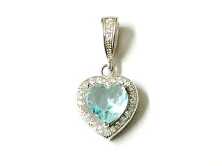 A Aquamarine & White Cubic Zirconia Heart Pendant.