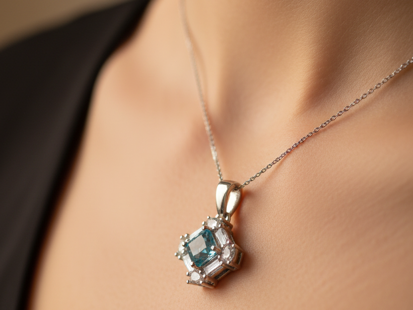 Aquamarine & White Cubic Zirconia Pendant.