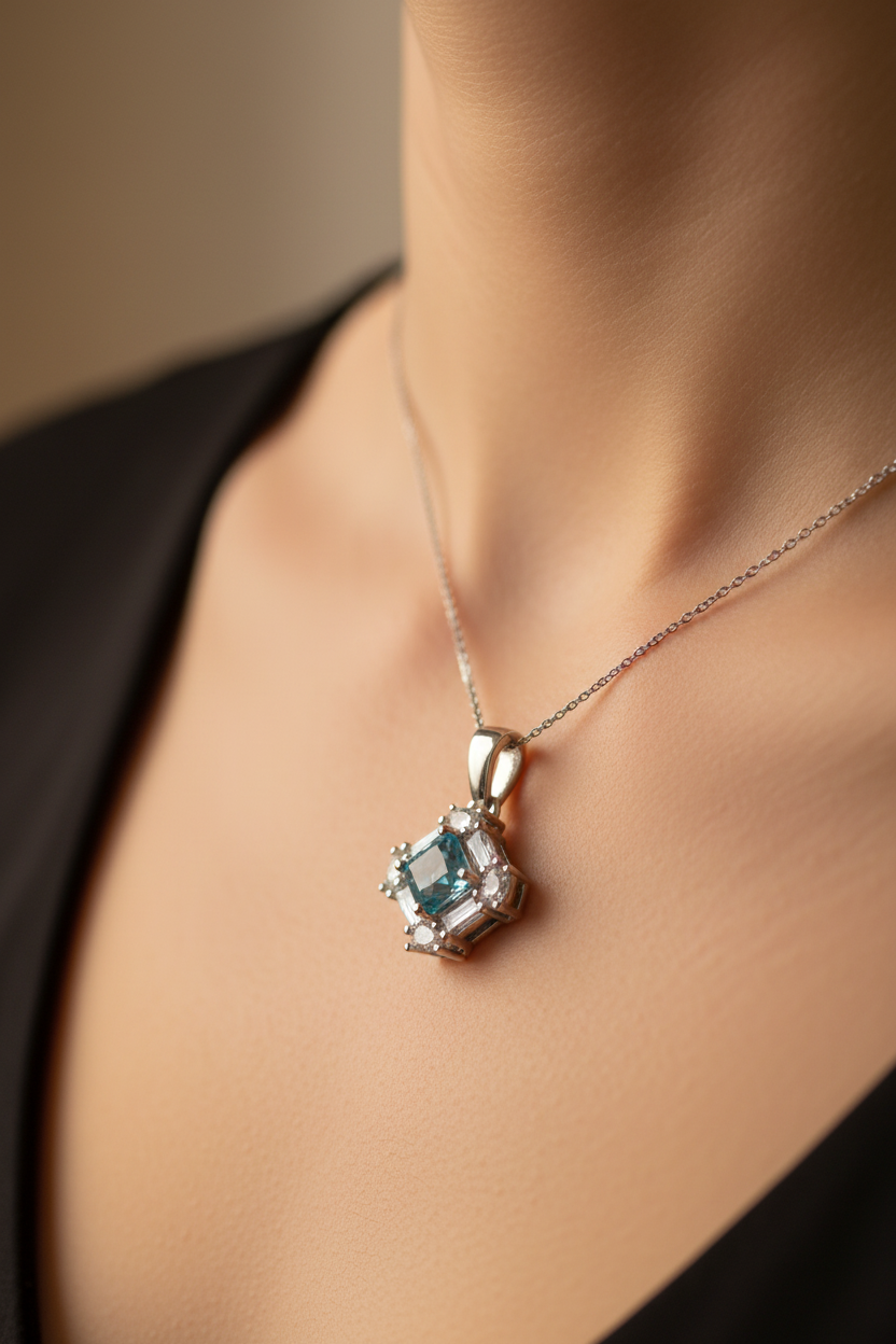 Aquamarine & White Cubic Zirconia Pendant.