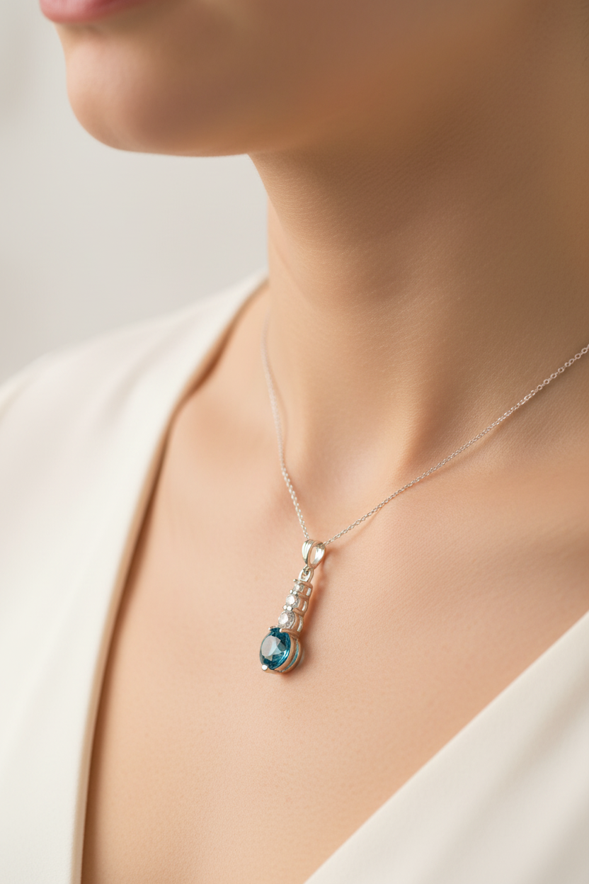 Aquamarine Cubic Zirconia Pendant
