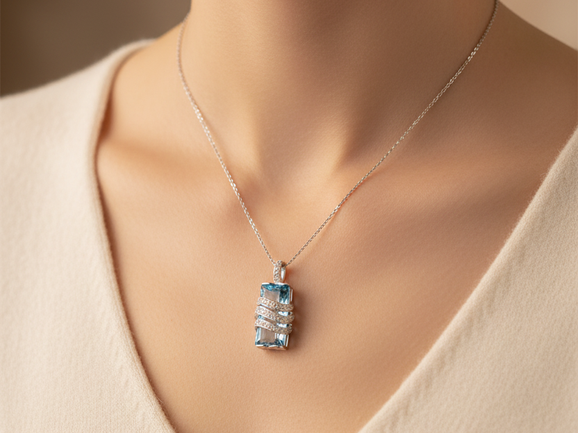 Aquamarine Cubic Zirconia Pendant
