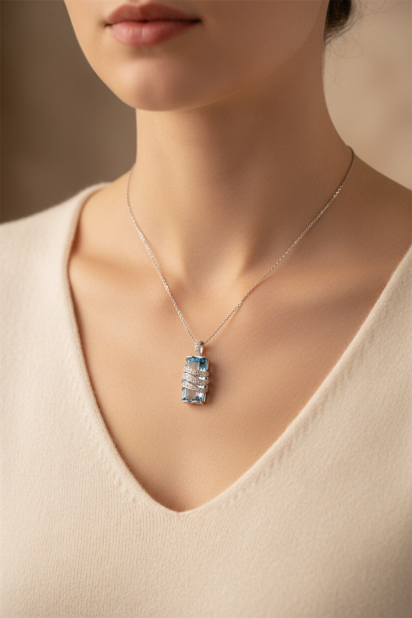 Aquamarine Cubic Zirconia Pendant