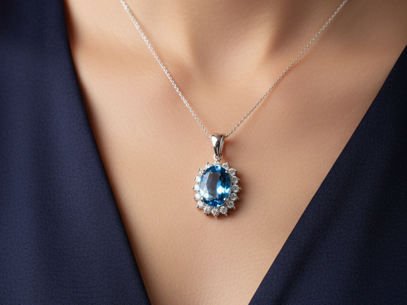 Aquamarine Cubic Zirconia Pendant