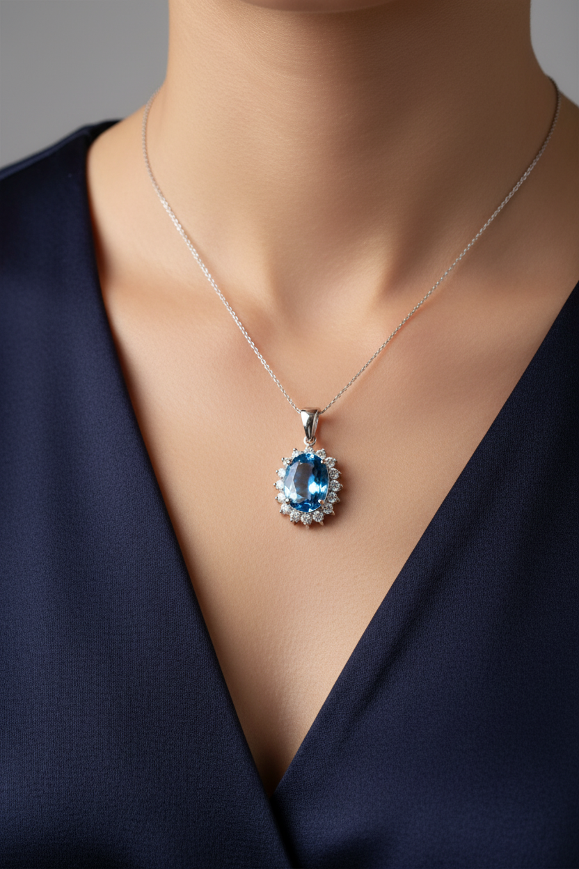 Aquamarine Cubic Zirconia Pendant