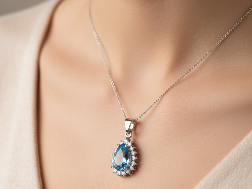 Aquamarine Cubic Zirconia Pendant