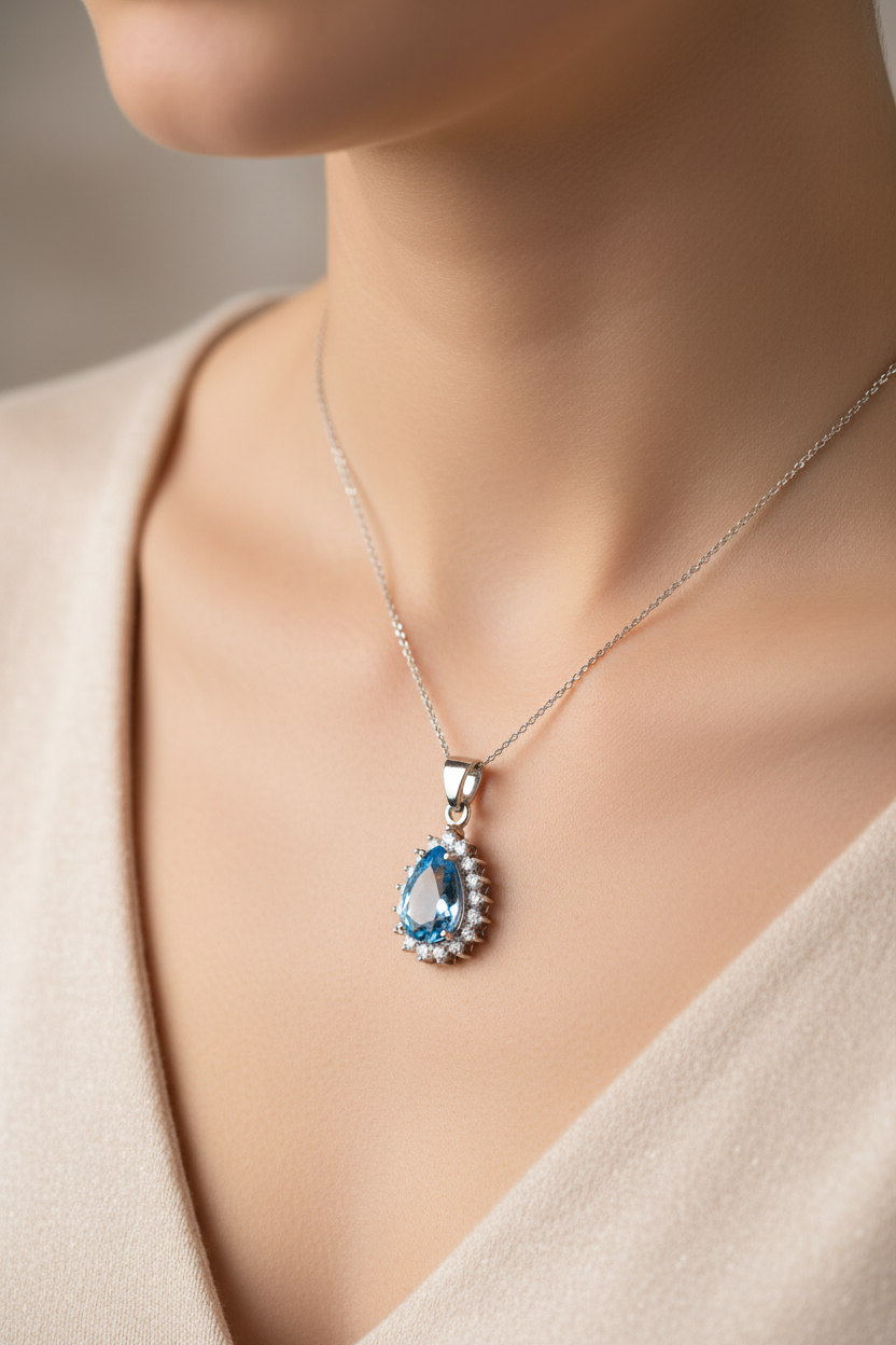 Aquamarine Cubic Zirconia Pendant
