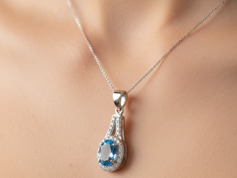 Aquamarine Cubic Zirconia Pendant