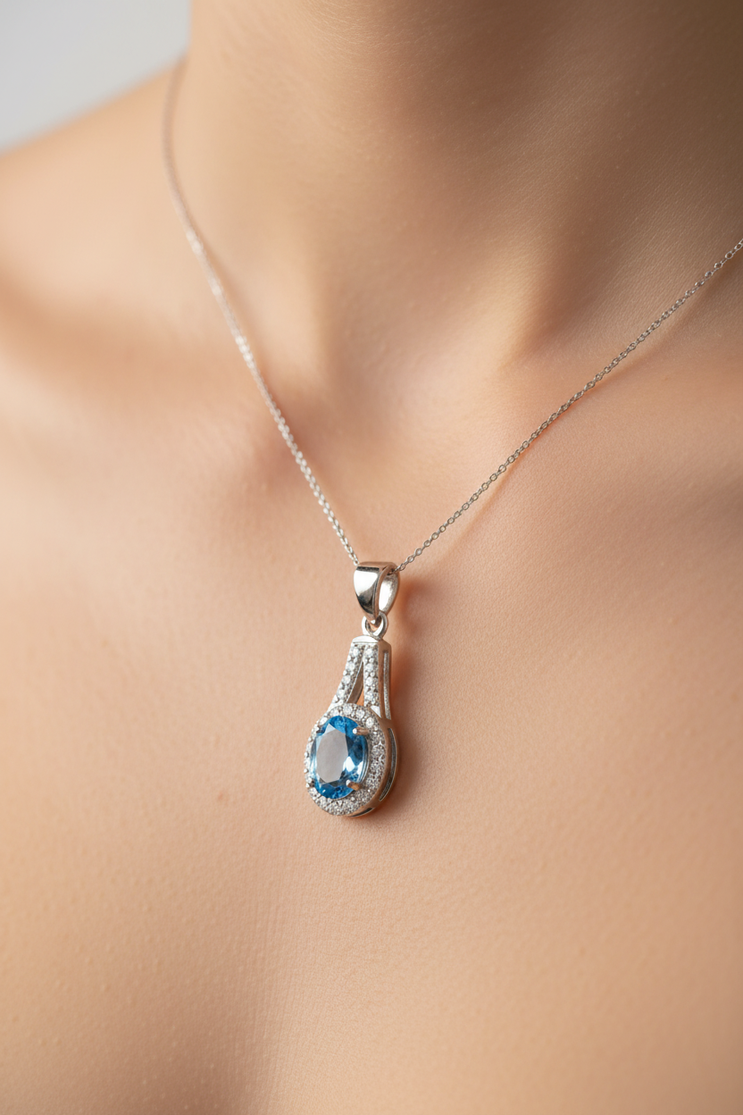 Aquamarine Cubic Zirconia Pendant