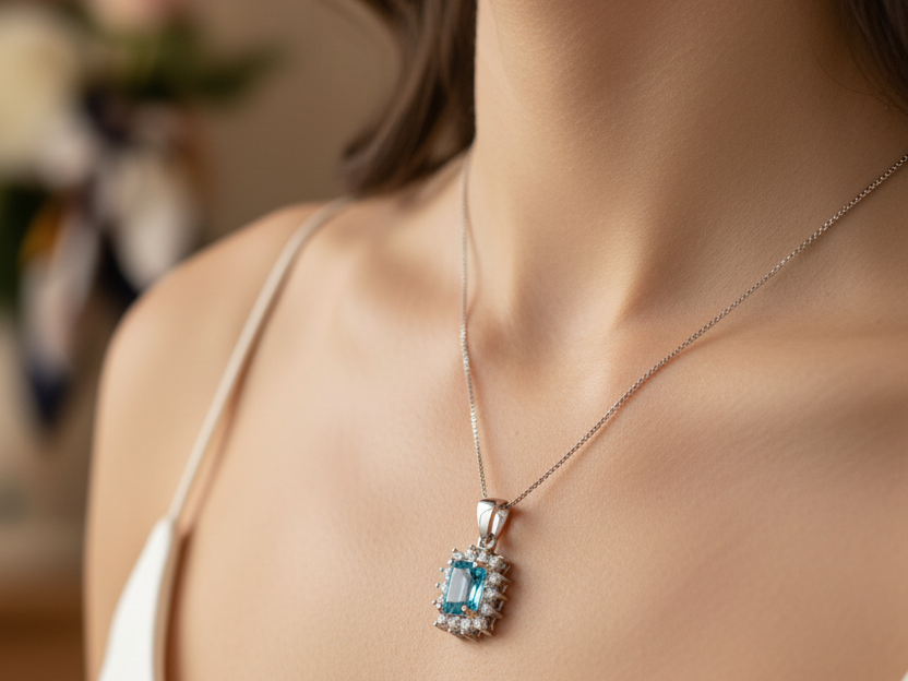 Aquamarine Cubic Zirconia Pendant