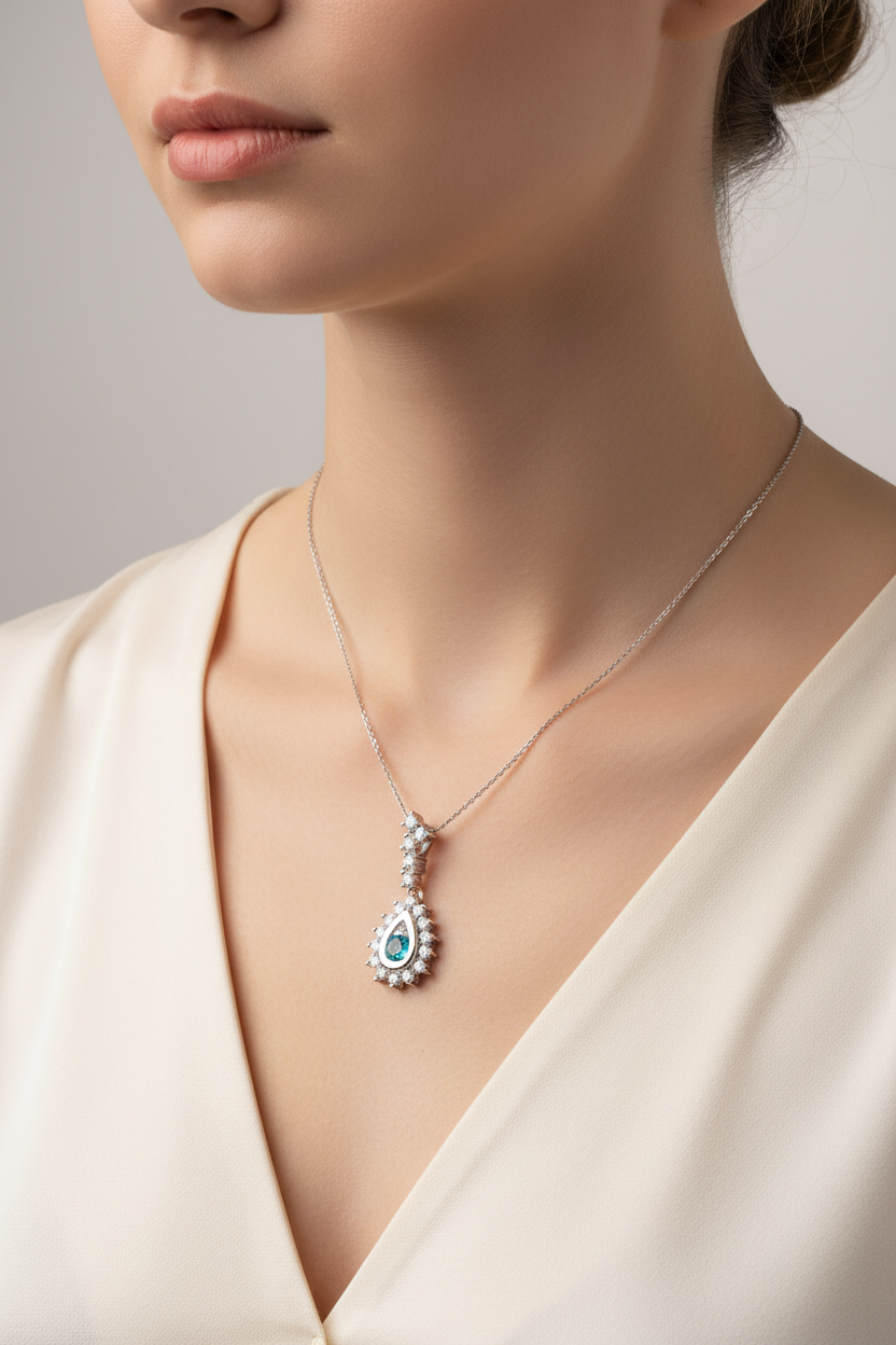 Aquamarine Cubic Zirconia Pendant