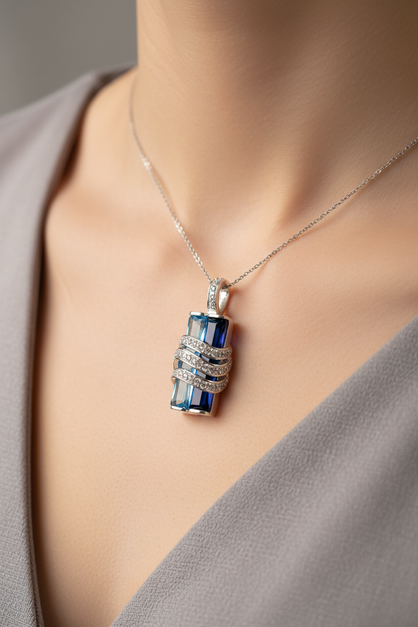 Aquamarine Cubic Zirconia Pendant