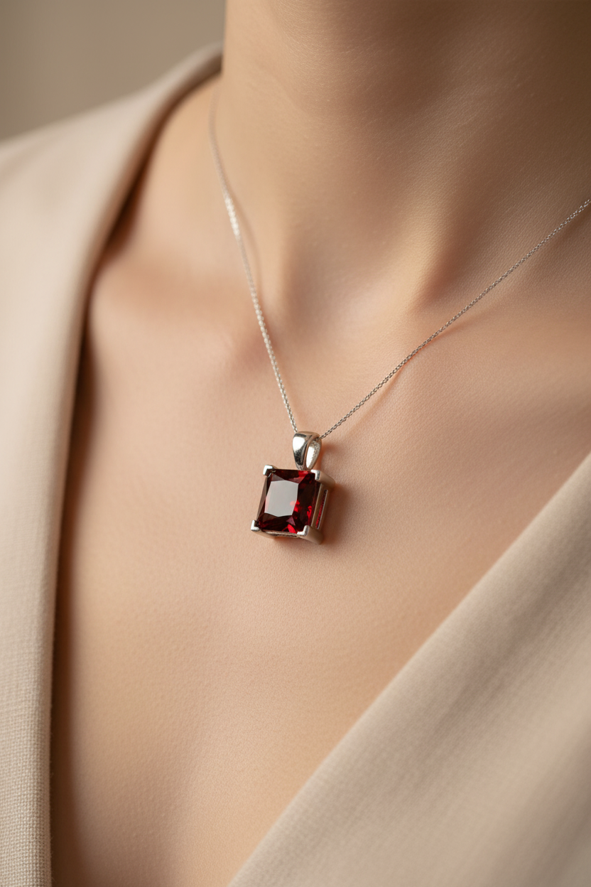 Garnet Cubic Zirconia Pendant