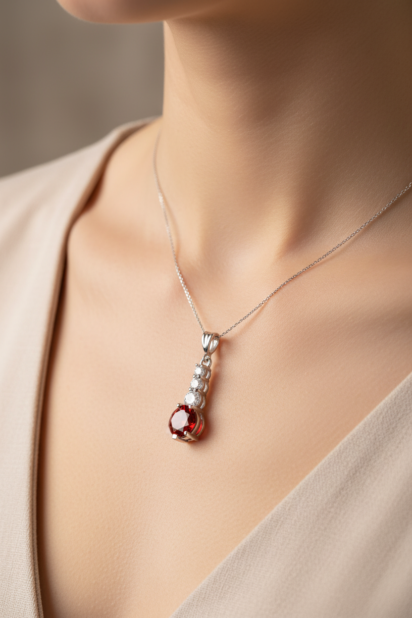 Garnet Cubic Zirconia Pendant