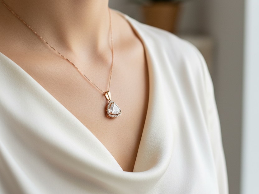 A White Cubic Zirconia Rose Plated Silver Pendant.
