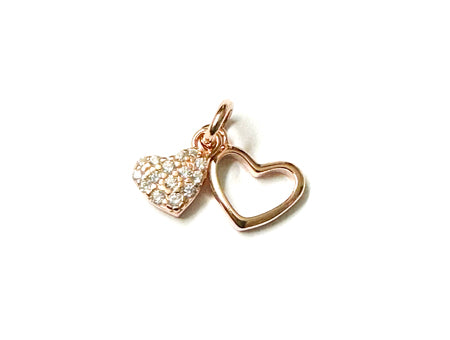 Rose Plated  Silver with White Cz Stone Double Heart Pendant