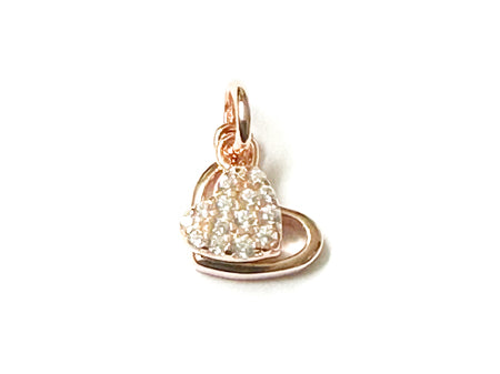 Rose Plated  Silver with White Cz Stone Double Heart Pendant