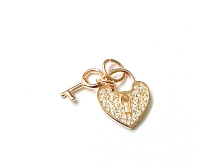 Rose Plated Silver with White Cz Stone Padlock and Key Pendant