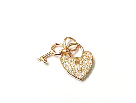 Rose Plated Silver with White Cz Stone Padlock and Key Pendant