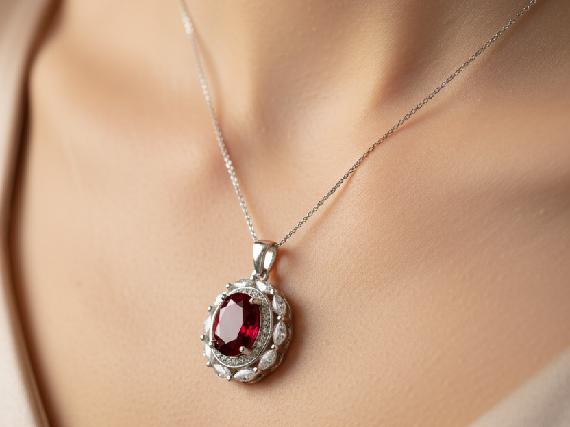 Ruby & White Cubic Zirconia Pendant.