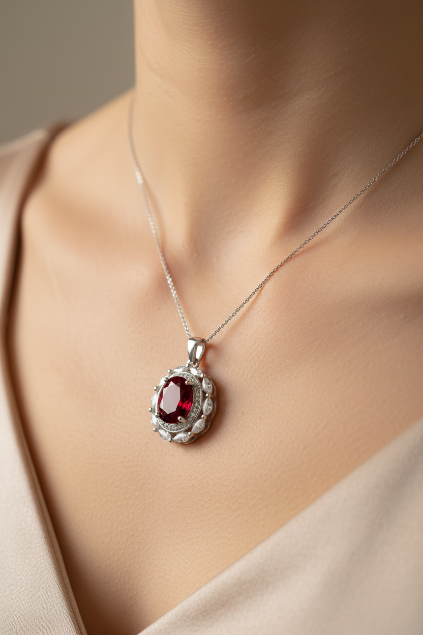 Ruby & White Cubic Zirconia Pendant.