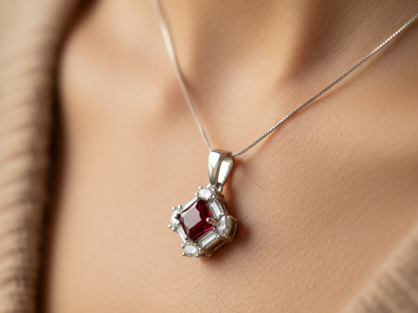 Ruby & White Cubic Zirconia Pendant.