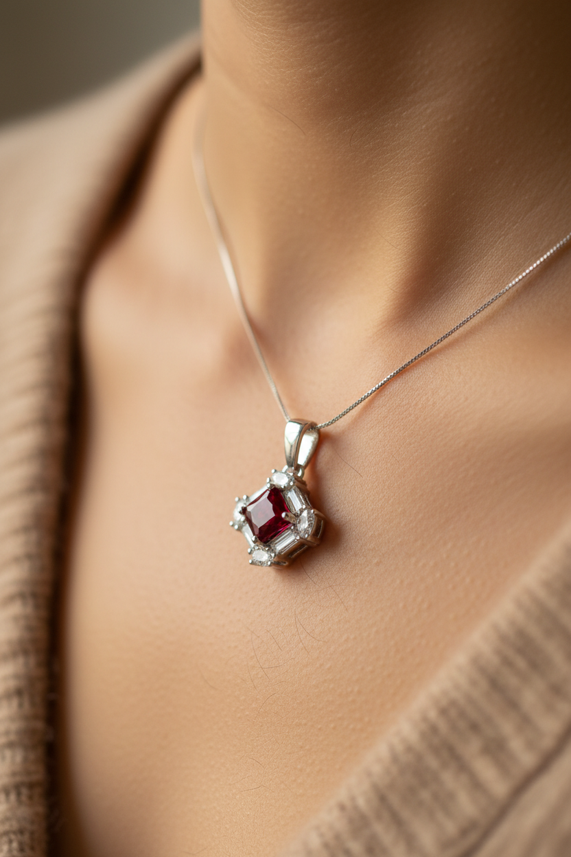 Ruby & White Cubic Zirconia Pendant.