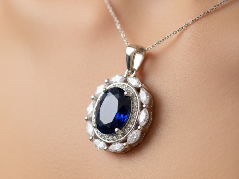 Sapphire & White Cubic Zirconia Pendant.