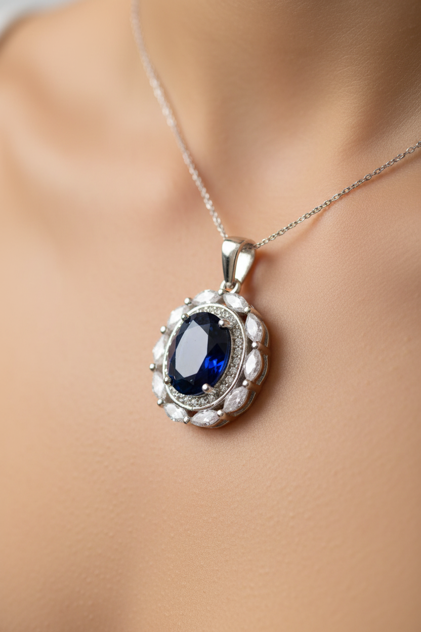 Sapphire & White Cubic Zirconia Pendant.