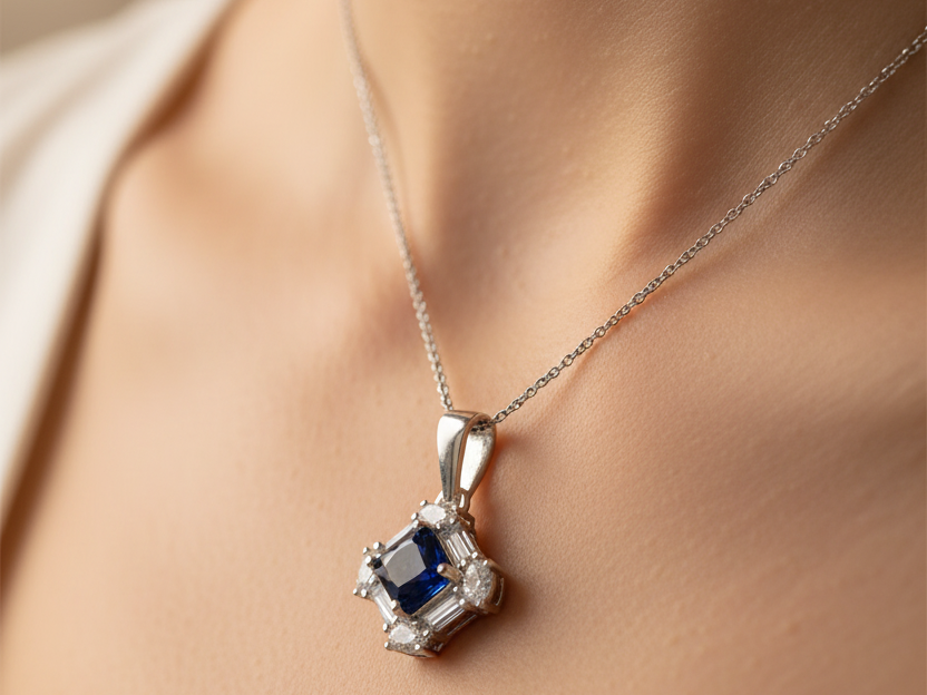 Sapphire & White Cubic Zirconia Pendant.
