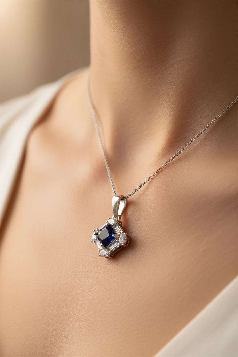 Sapphire & White Cubic Zirconia Pendant.