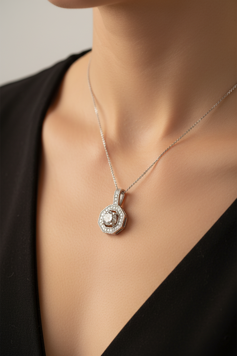 A White Cubic Zirconia Pendant With Chain