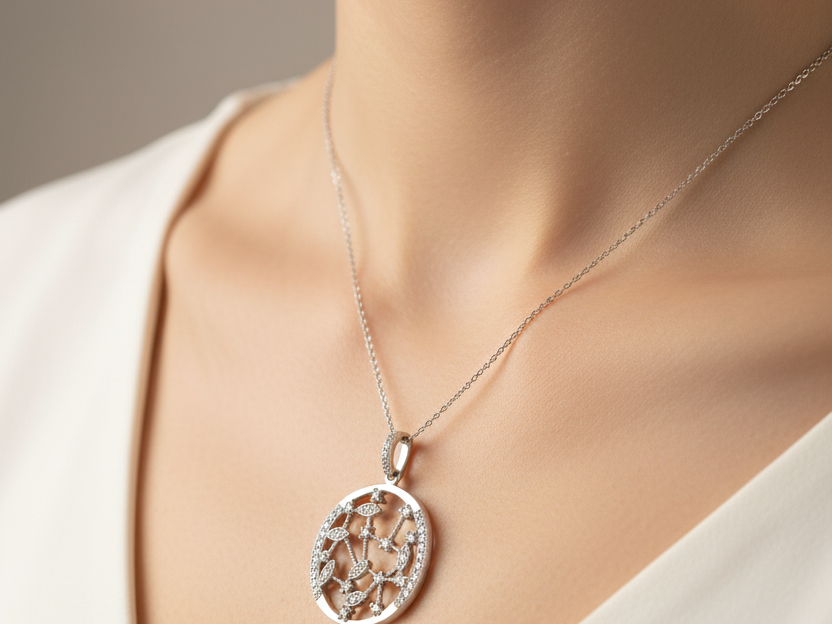 A White Cubic Zirconia Pendant With Chain