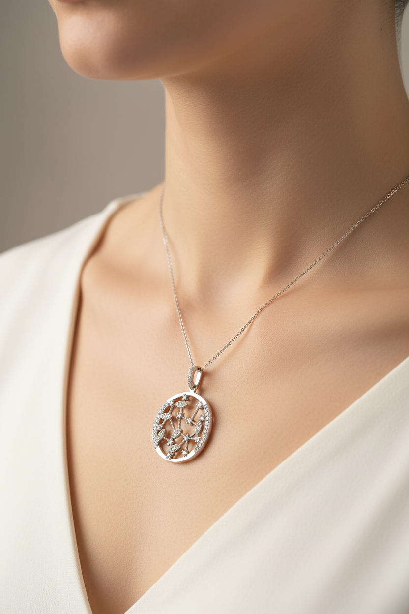 A White Cubic Zirconia Pendant With Chain