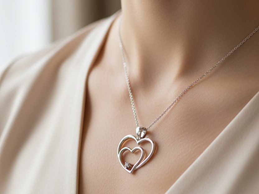 A White Cubic Zirconia Heart Pendant With Chain
