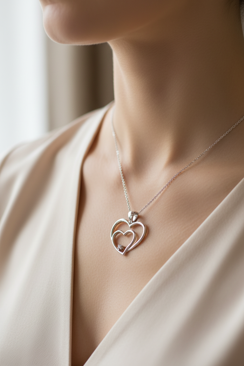 A White Cubic Zirconia Heart Pendant With Chain