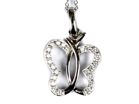A White Cubic Zirconia Butterfly Pendant With Chain