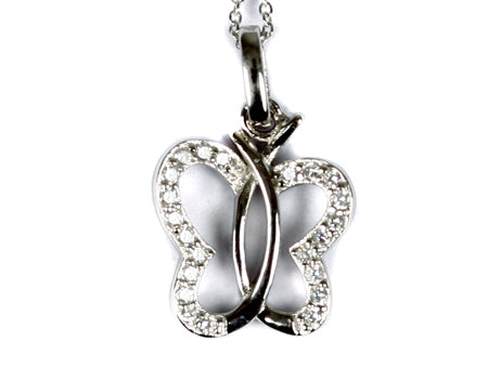 A White Cubic Zirconia Butterfly Pendant With Chain