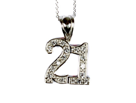 A White Cubic Zirconia 21 Pendant With Chain