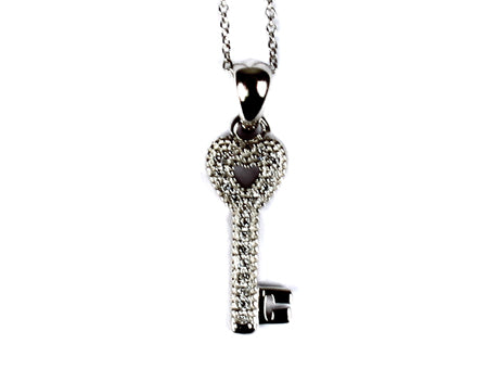 A White Cubic Zirconia Key Pendant With Chain