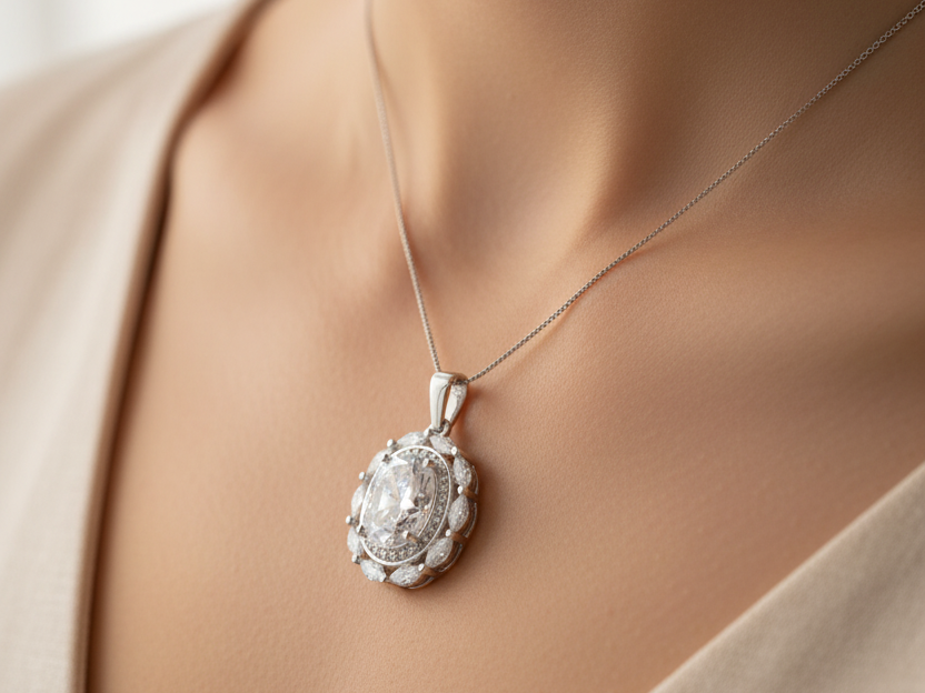 A White Cubic Zirconia Pendant.