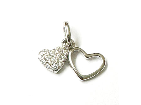 Silver with White Cz Stone Double Heart Pendant